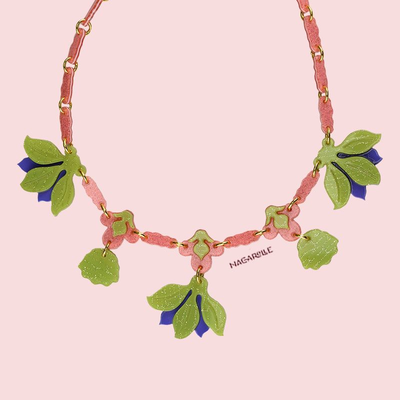 nacarelle art nouveau collar loto verde rosa 2