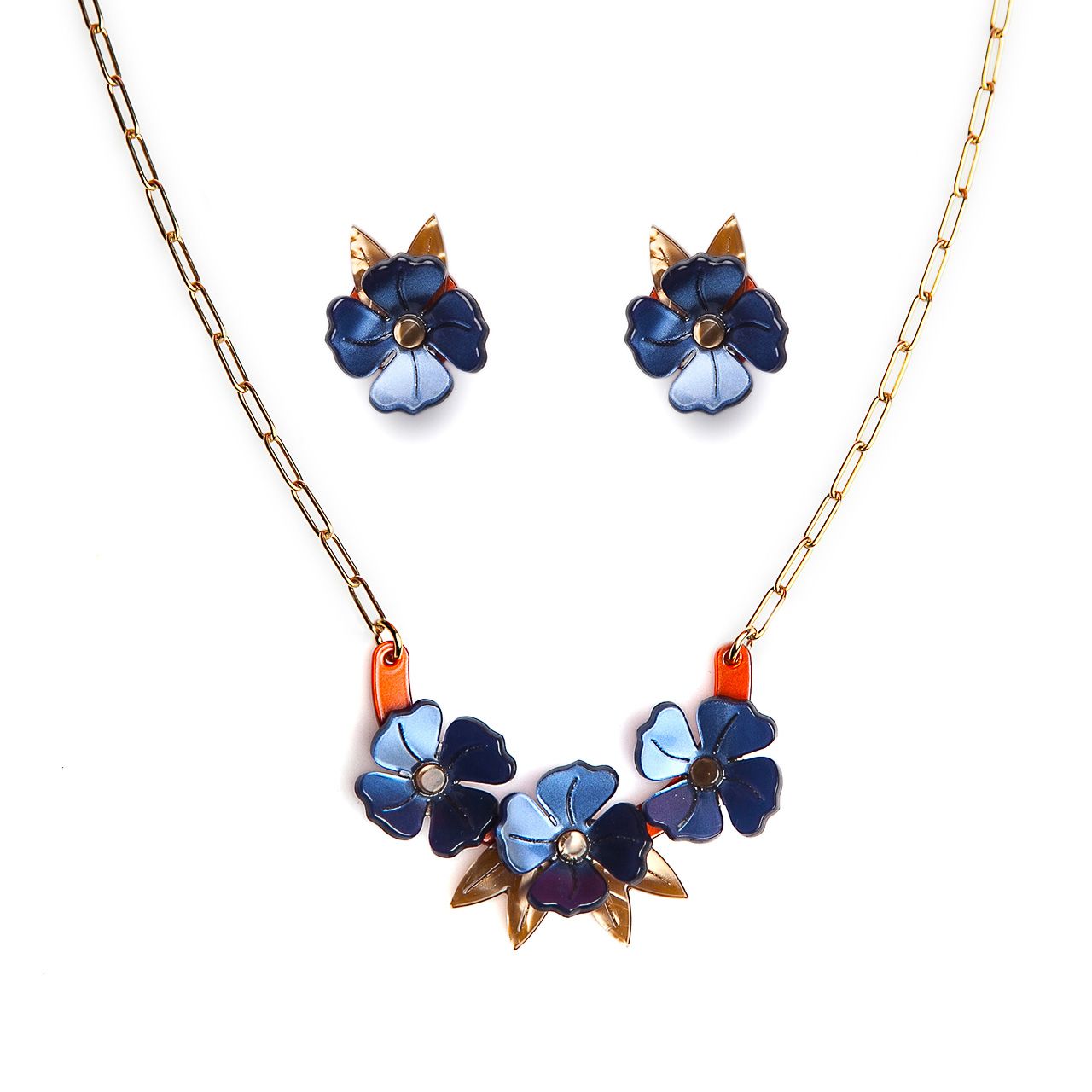 pendientes y collar amapolitas azules