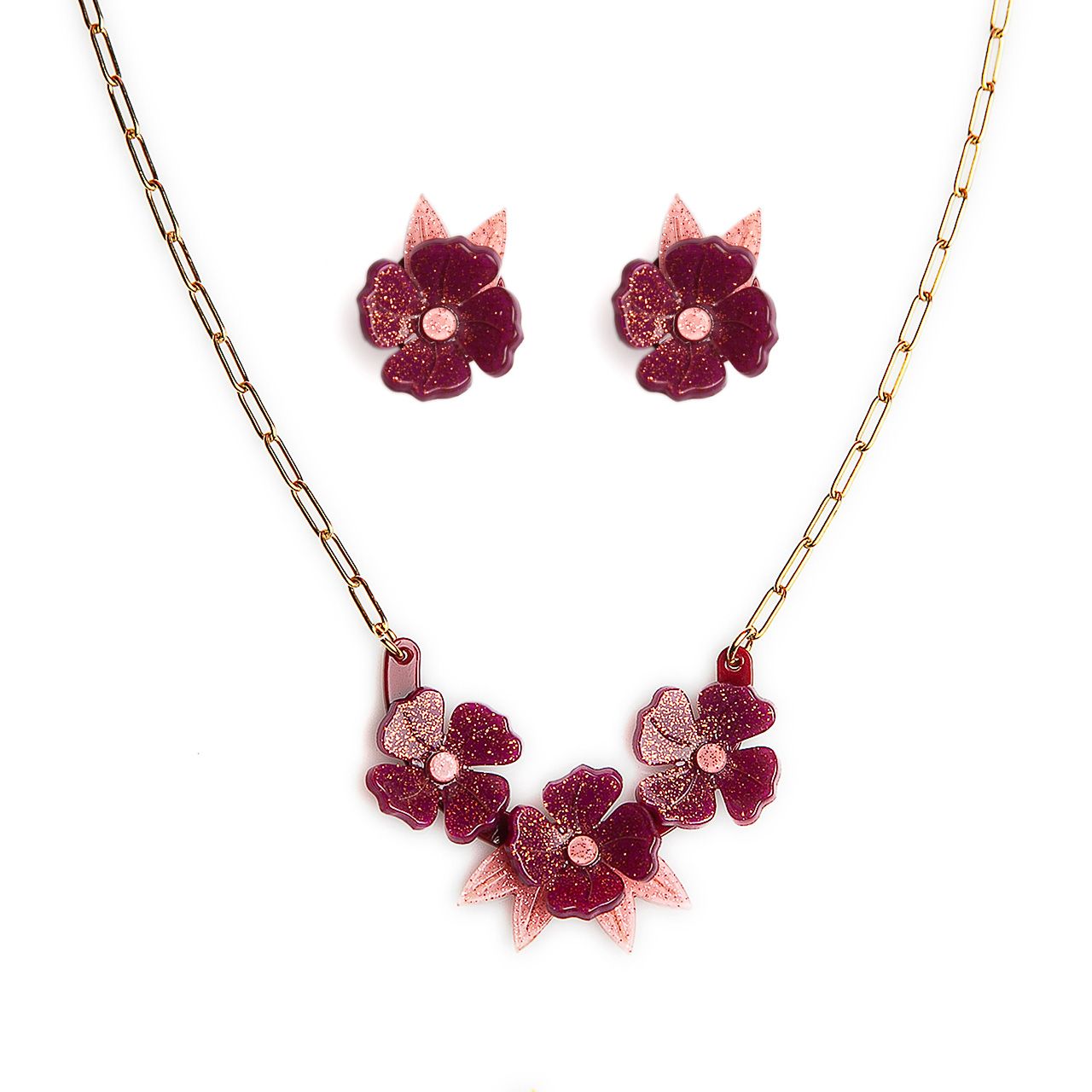 pendientes y collar amapolitas burdeos